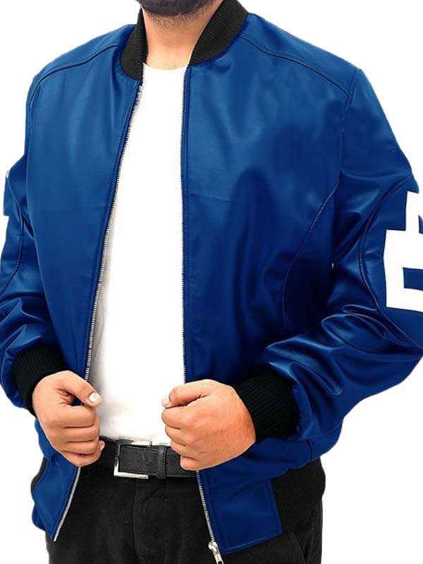 8 Ball Logo Blue Leather Jacket - PINESMAX