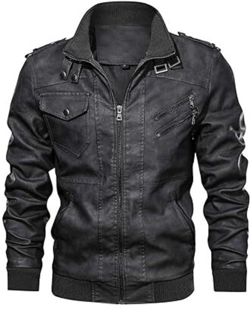 Men’s Motorcycle Bomber Jacket With a Removable Hood - PINESMAX