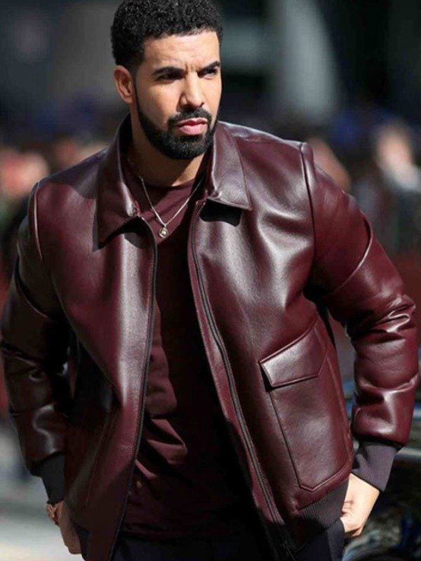 Drake Film Festival Maroon Leather Jacket