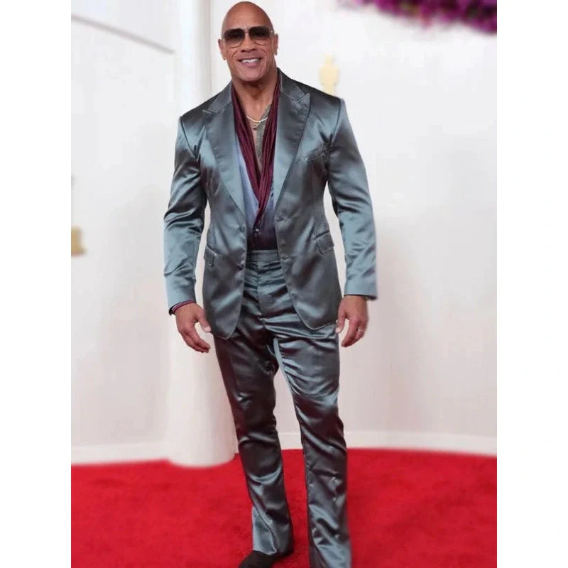 Dwayne Johnson Oscar 2024 Silver Metallic Suit