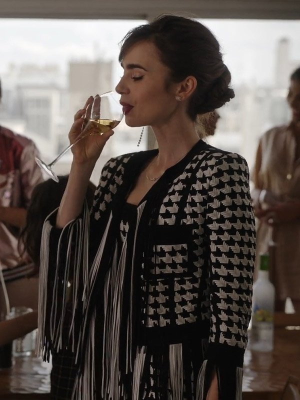 Lily Collins Emily In Paris Season 3 Houndstooth Jacket