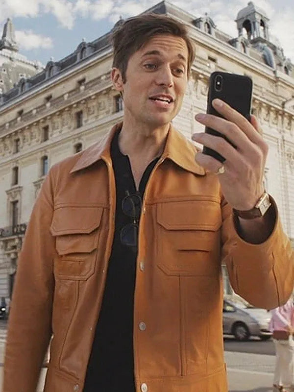 Emily in Paris Season 3 Gabriel Brown Leather Jacket