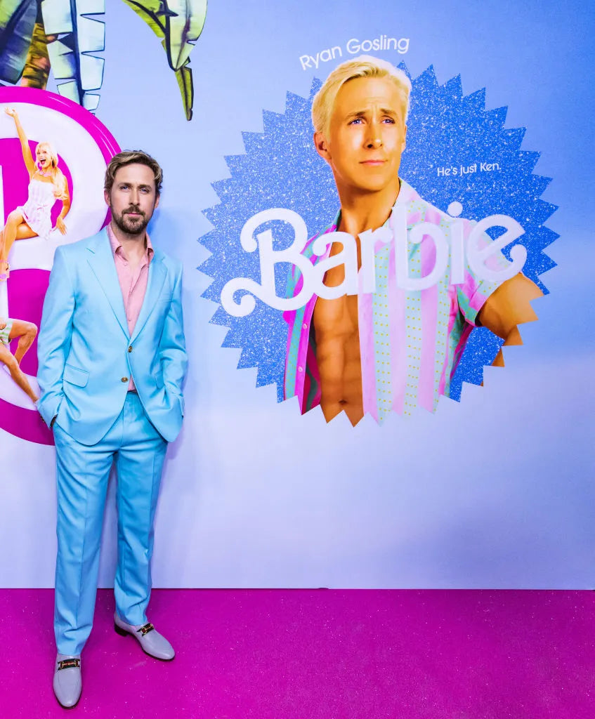 Barbie Movie 2023 Promo Event Ryan Gosling Blue Suit - PINESMAX