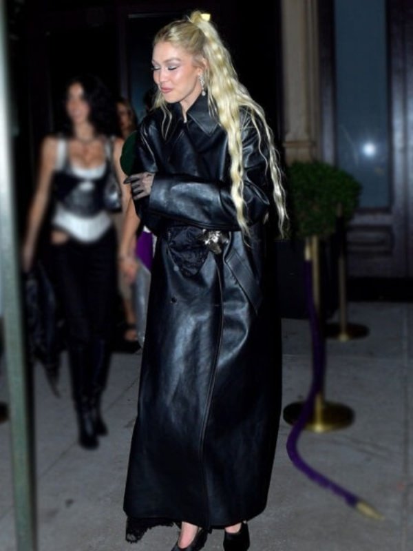 Gigi Hadid Met Gala 2023 Black Leather Coat