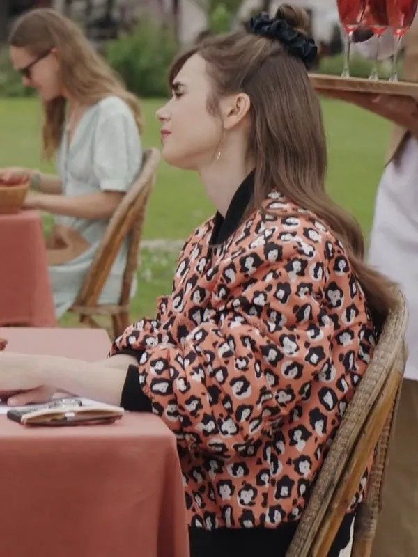 Lily Collins Emily In Paris S03 Orange Bomber Jacket