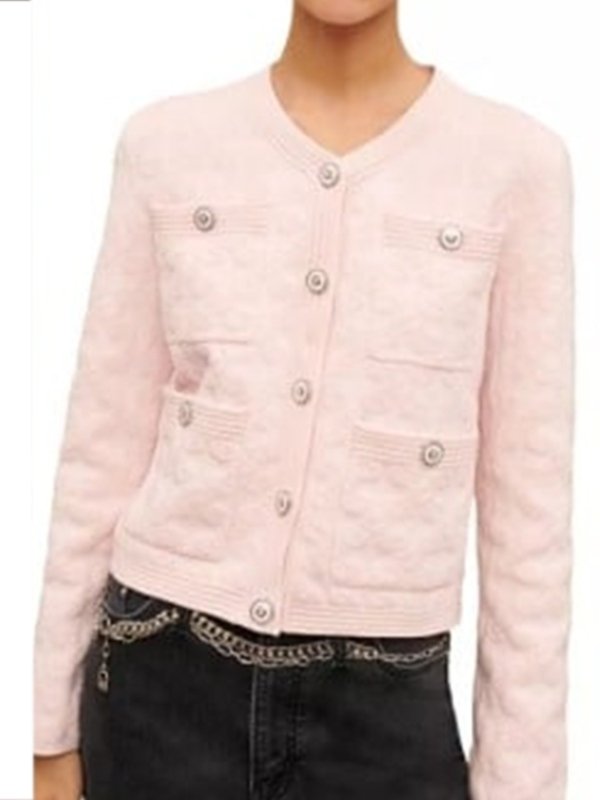 Vanessa Morgan Wild Cards 2024 Pink Textured Jacket