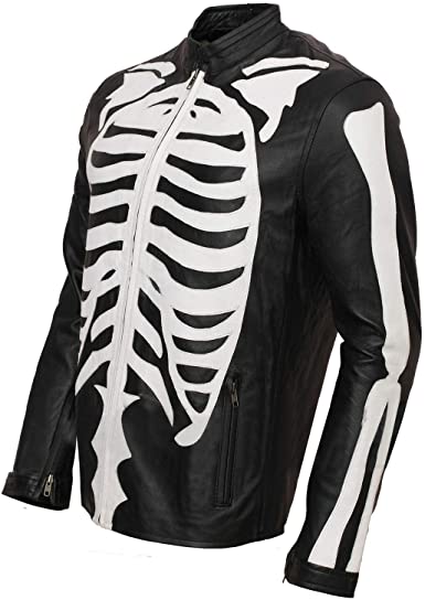 Men's Motorcycle Skeleton Bones Black Jacket - PINESMAX
