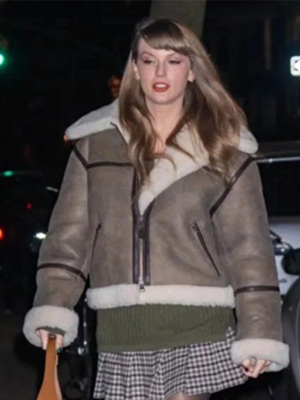 NYC 2023 Taylor Swift Brown Shearling Leather Jacket