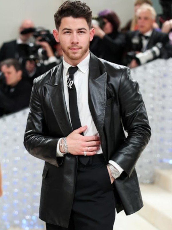 Nick Jonas Met Gala 2023 Leather Black Blazer