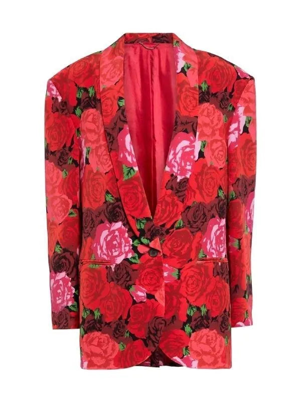 Lily Collins Emily In Paris Season 3 Red Rose Printed Blazer