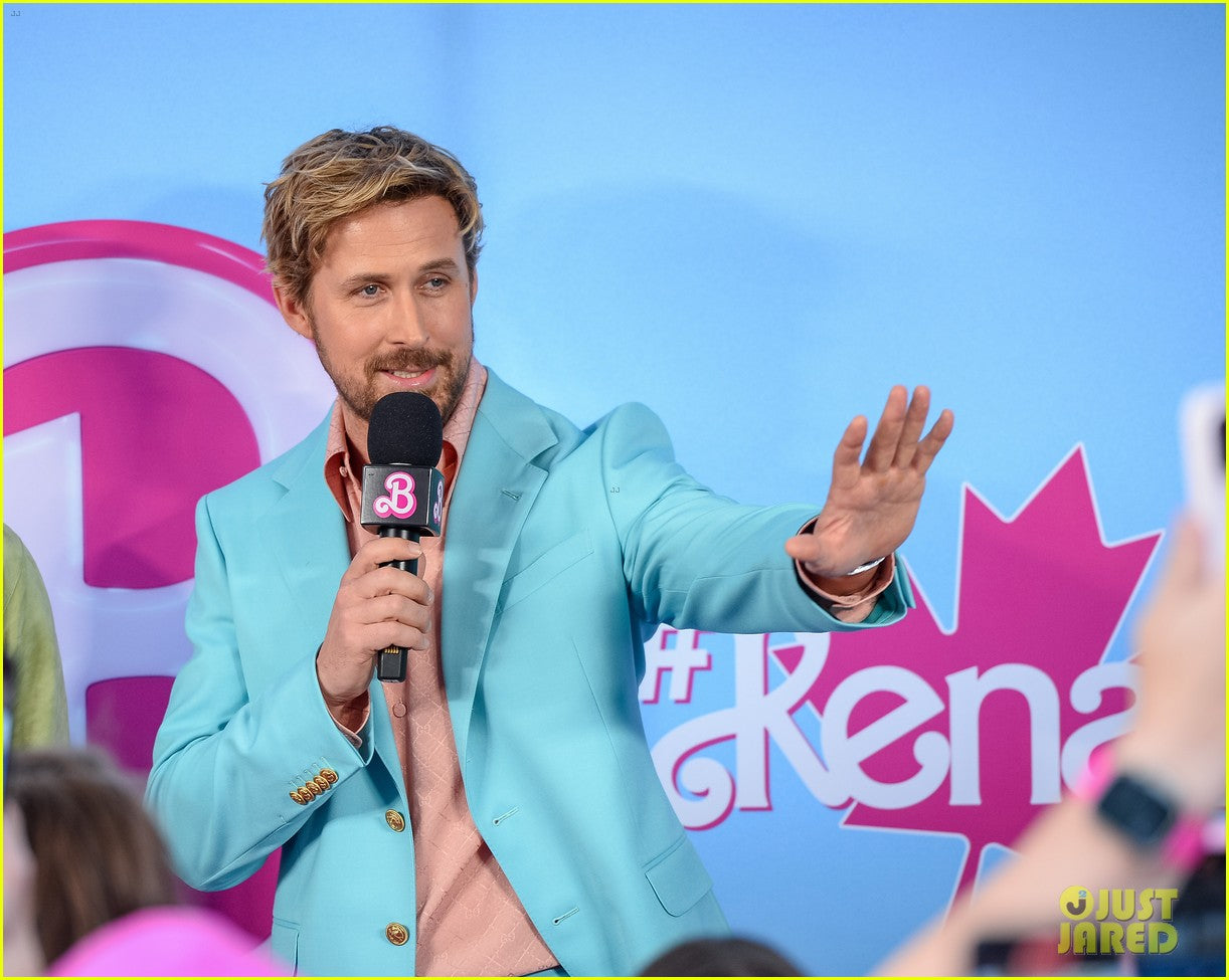Barbie Movie 2023 Promo Event Ryan Gosling Blue Suit - PINESMAX