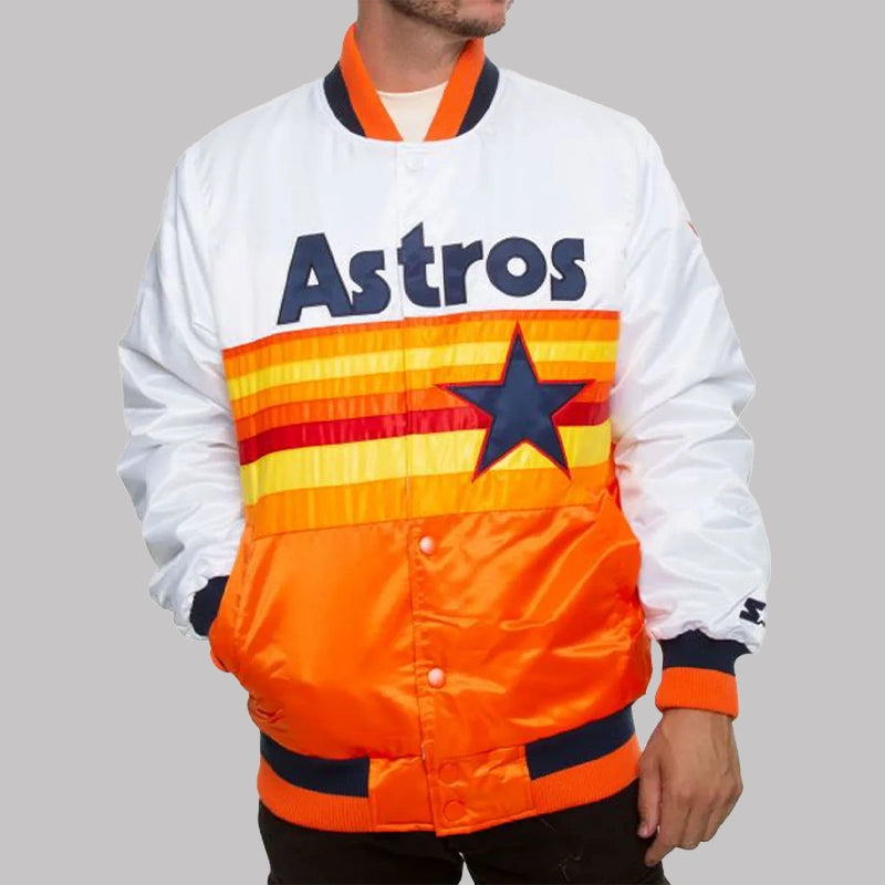 Houston Astros White and Orange Satin Jacket - PINESMAX