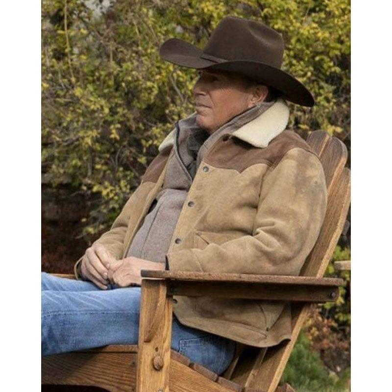Yellowstone John Dutton Kevin Costner Brown Leather Jacket - PINESMAX