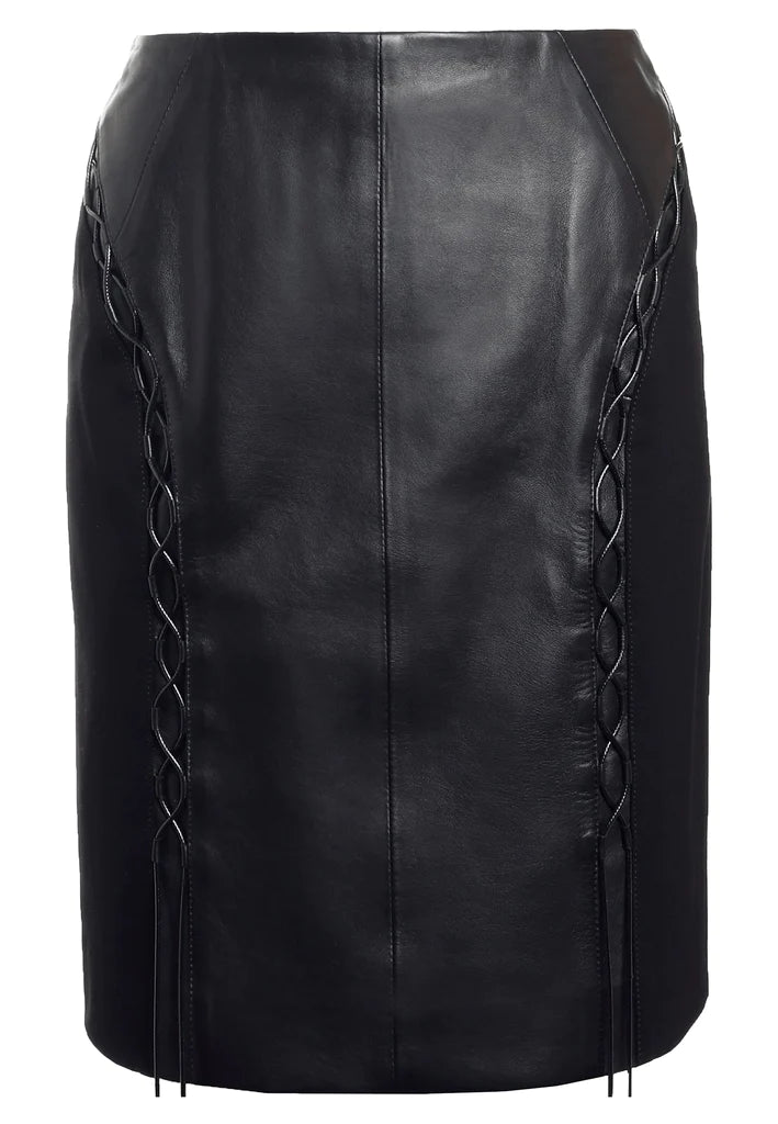 Women Genuine Leather Black Skirt - PINESMAX