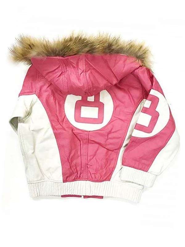 8 Ball Pink Leather Hooded Jacket - PINESMAX