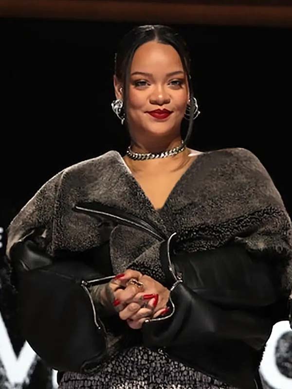 Rihanna Super Bowl 2023 Fur Leather Jacket - PINESMAX