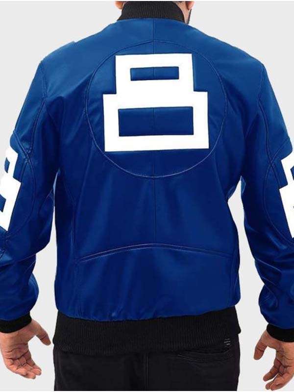 8 Ball Logo Blue Leather Jacket - PINESMAX