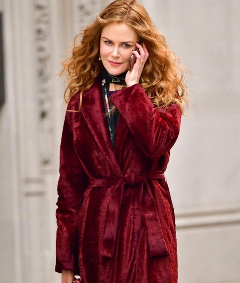 The Undoing Nicole Kidman Maroon Velvet Coat - PINESMAX