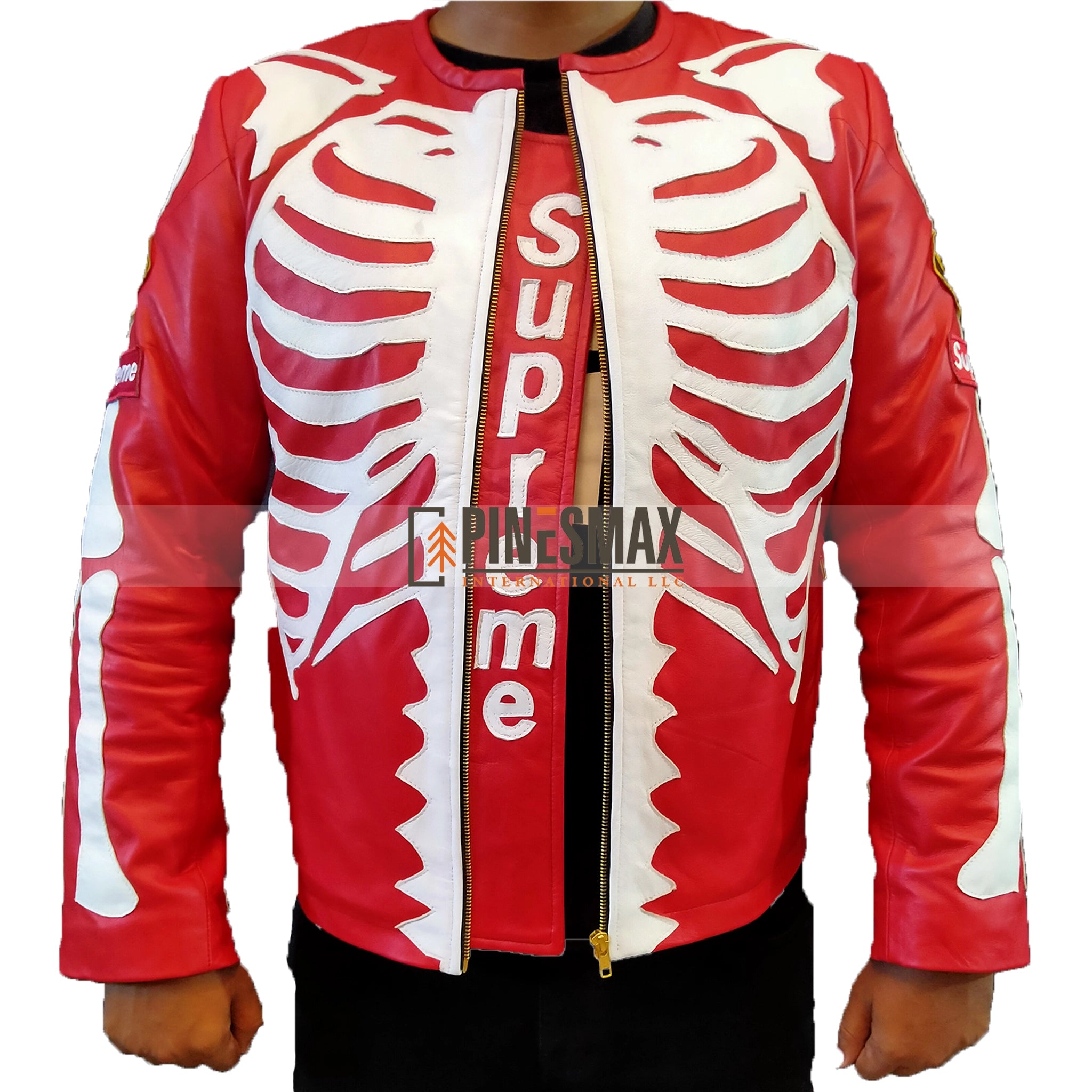 Red Skeleton Vanson Leather Jacket For Men - PINESMAX