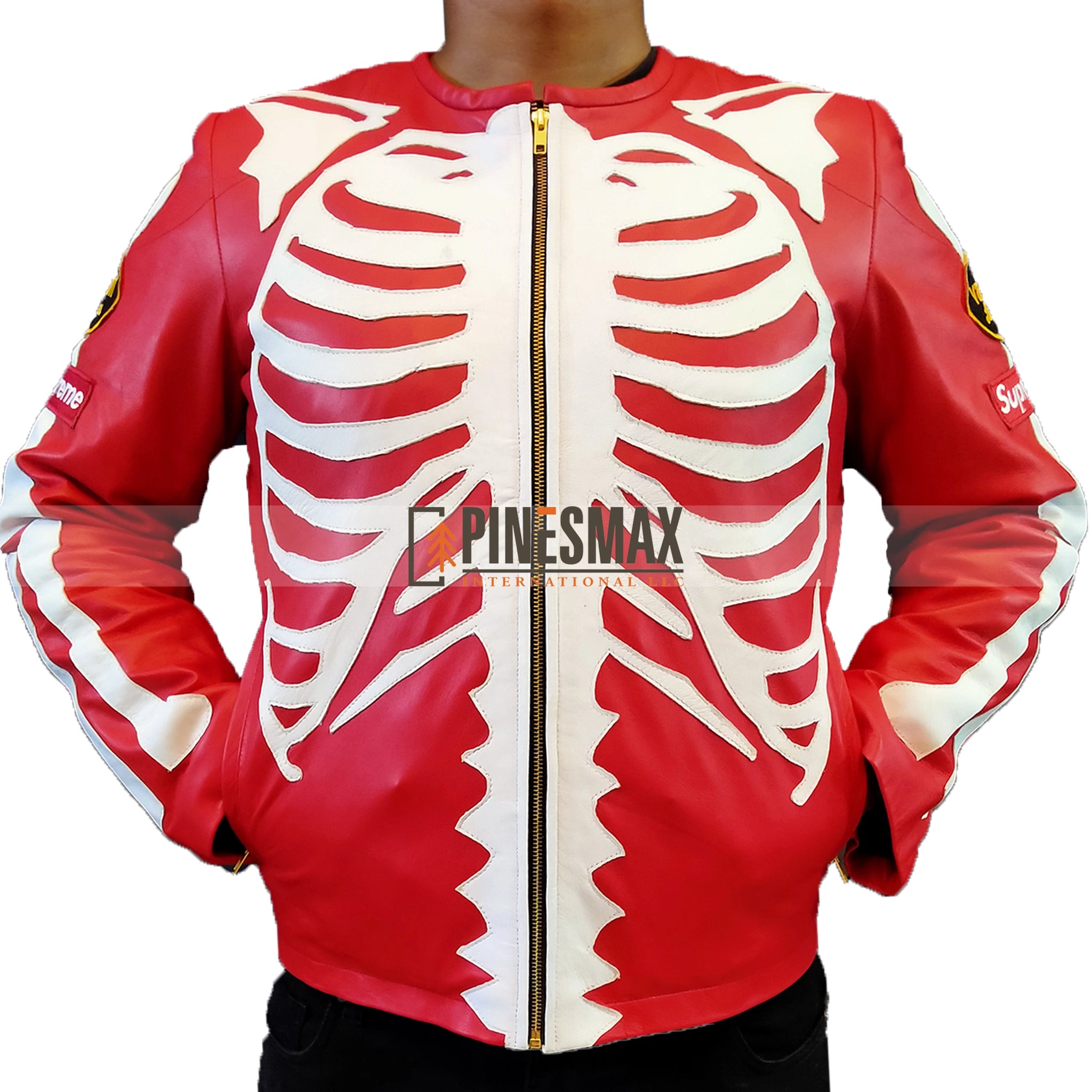 Red Skeleton Vanson Leather Jacket For Men - PINESMAX