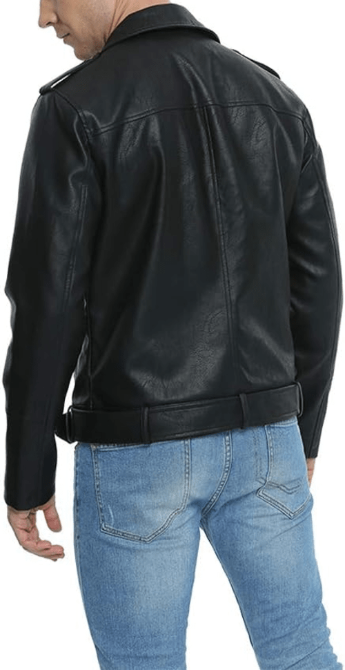Men's Asymmetrical Black Faux Leather Jacket - PINESMAX
