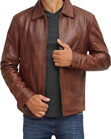 Men's Modern Fit Leather Jacket - PINESMAX
