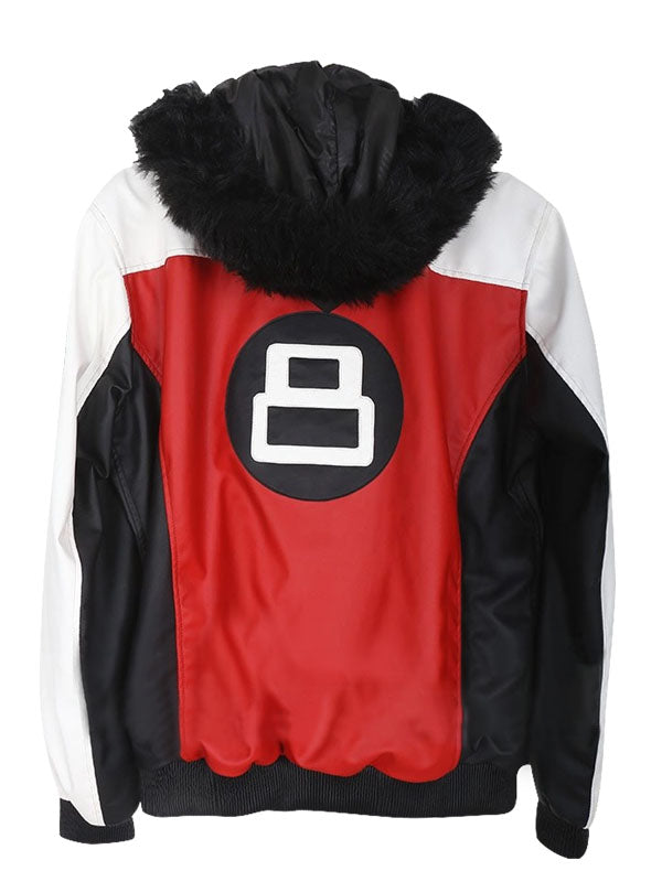 8 Ball Logo Fur Hooded Leather Jacket - PINESMAX
