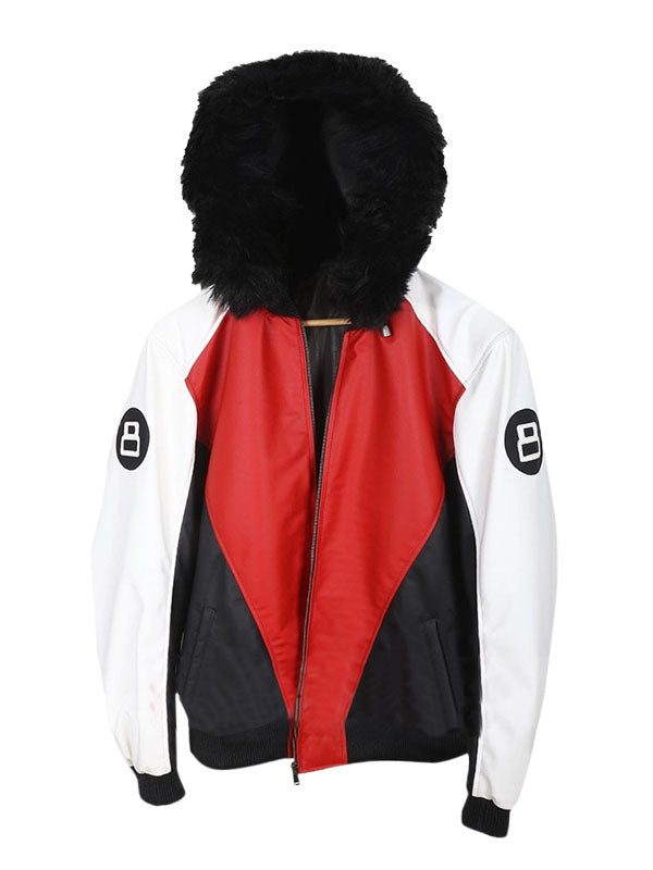 8 Ball Logo Fur Hooded Leather Jacket - PINESMAX