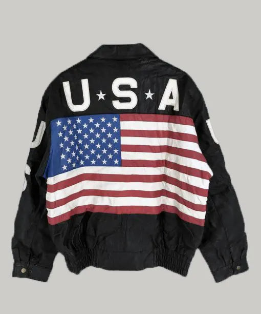 American Flag Bomber Leather Jacket - PINESMAX