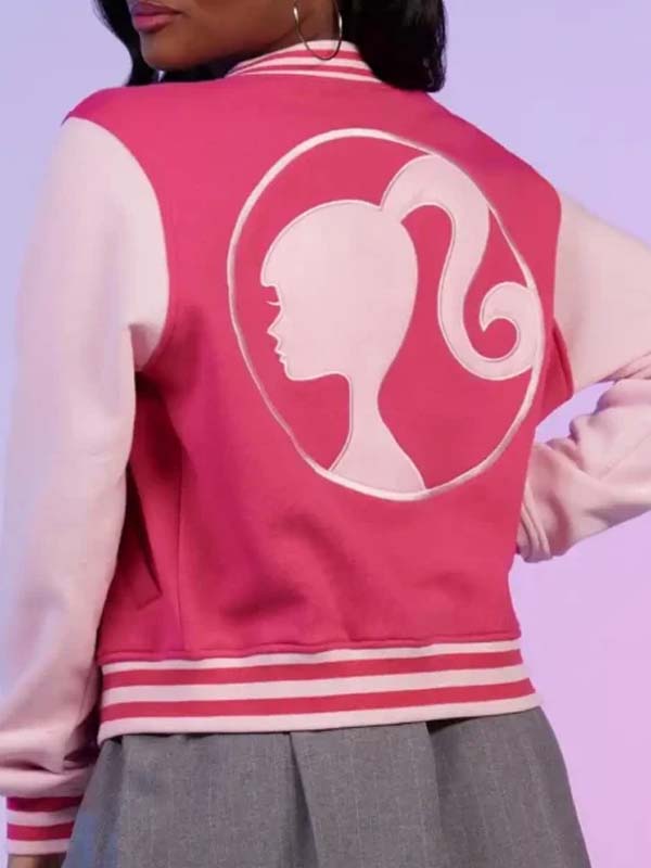 Barbie Embroidered Pink Varsity Jacket - PINESMAX