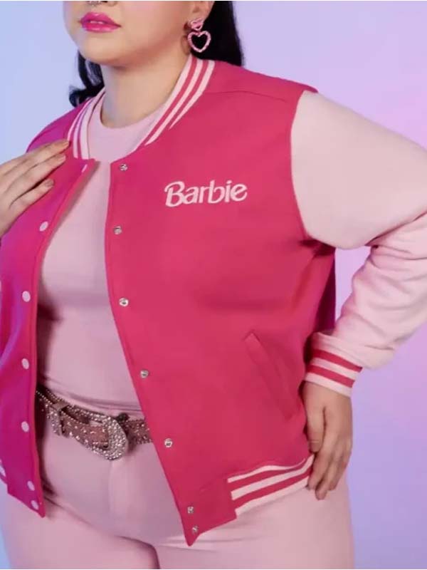 Barbie Embroidered Pink Varsity Jacket - PINESMAX