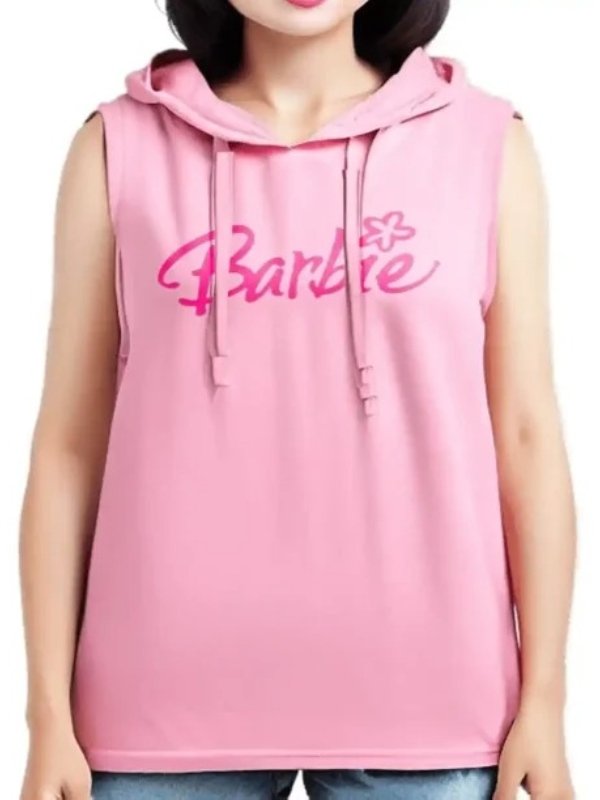 Barbie Sleeveless Pink Hoodie - PINESMAX