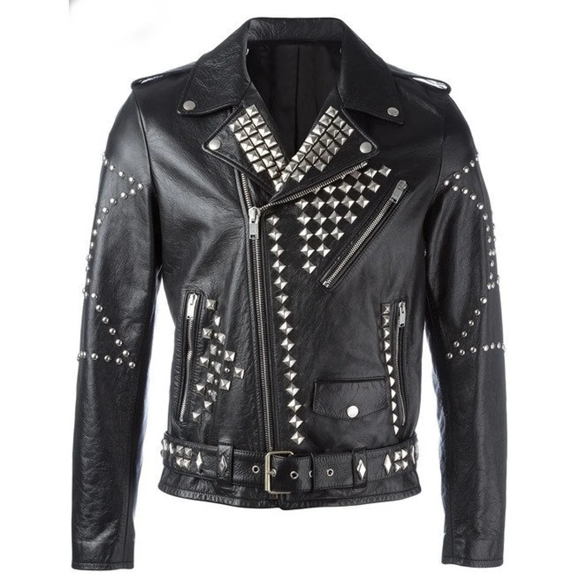 Motorcycle Studded Leather Jacket - PINESMAX