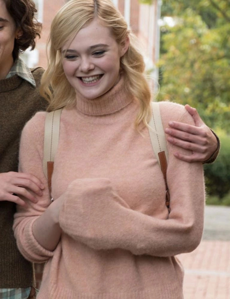 A Rainy Day In New York Elle Fanning Pink Sweater