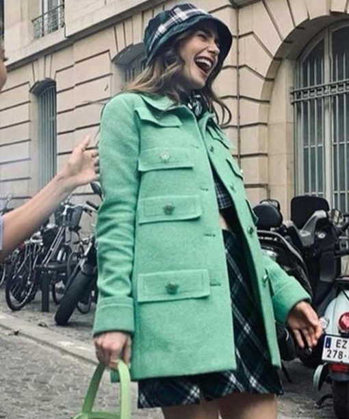 Emily In Paris Lily Collins Green Coat - PINESMAX