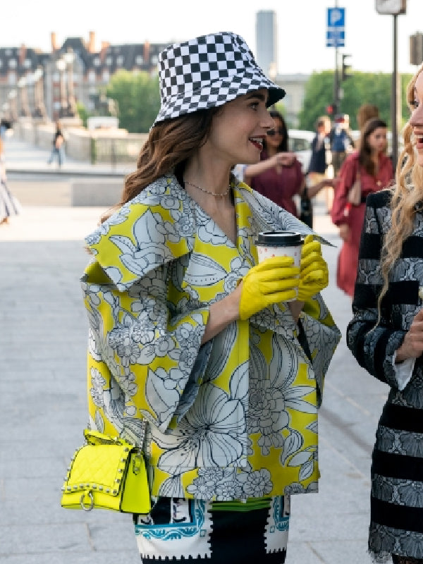 Emily in Paris Season 2 Lily Collins Yellow Floral Jacket