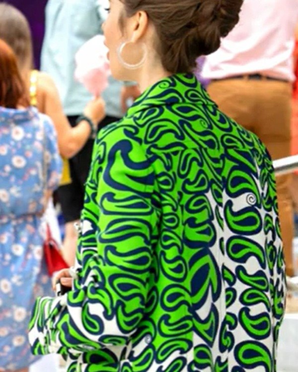 Emily in Paris Season 3 Lily Collins Green Printed Coat