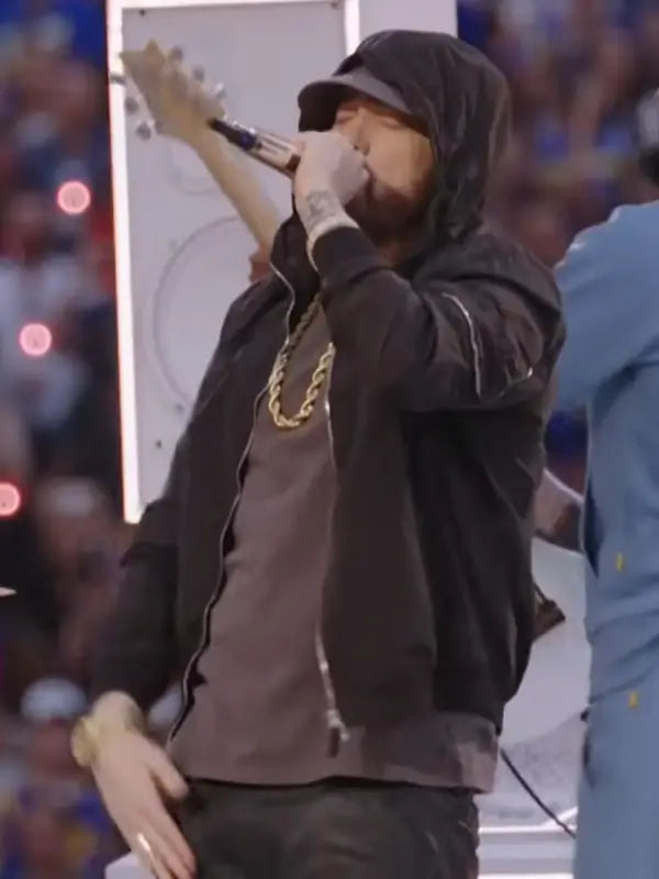 PINESMAX Super Bowl Halftime Eminem Black Hoodie Custom Size / Black / Cotton Fabric