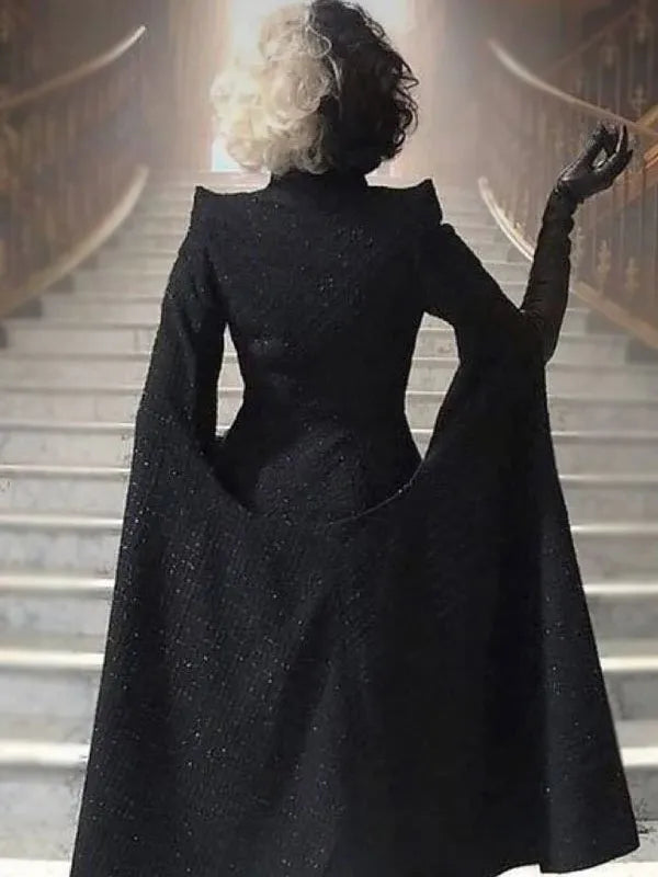 Cruella 2021 Emma Stone Black Wool Coat - PINESMAX