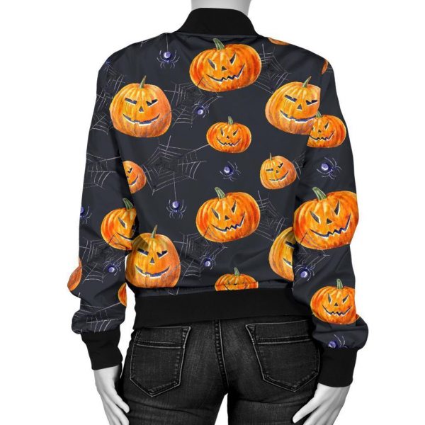 Pumpkin Print Bomber Jacket For Halloween - PINESMAX