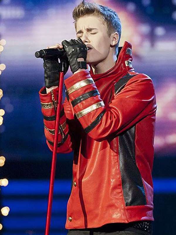 Justin Bieber Concert Red Leather Jacket - PINESMAX