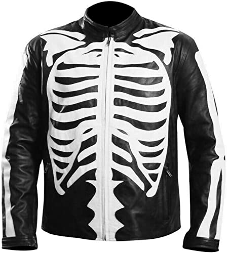 Men's Motorcycle Skeleton Bones Black Jacket - PINESMAX