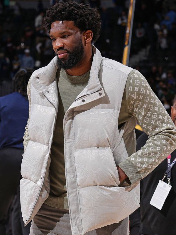 Joel Embiid Basketball Game Player White Puffer Vest