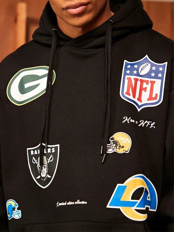 NFL Oversized Multi Team Badge Black Pullover Hoodie