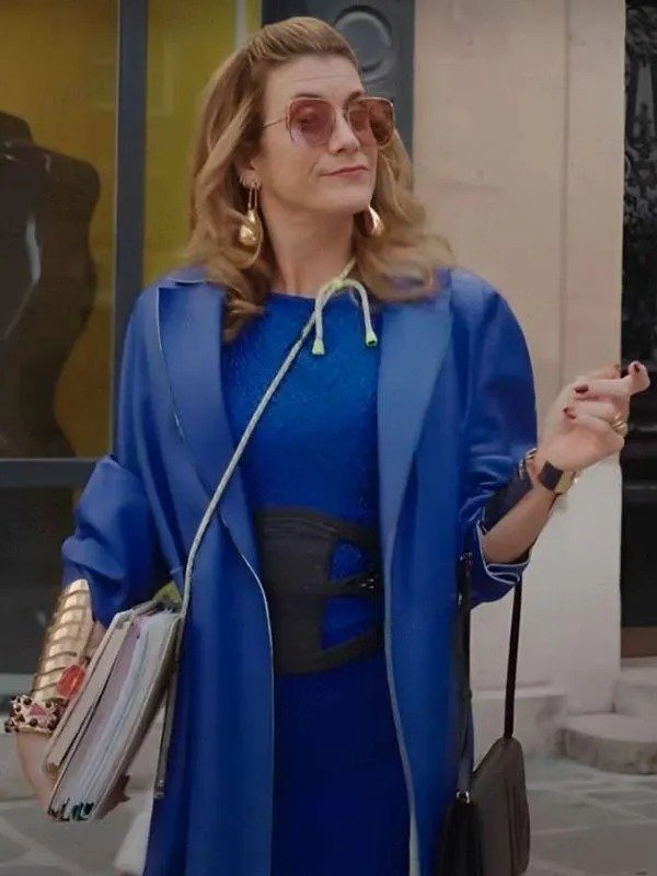 Emily in Paris Season 3 Madeline Blue Leather Coat