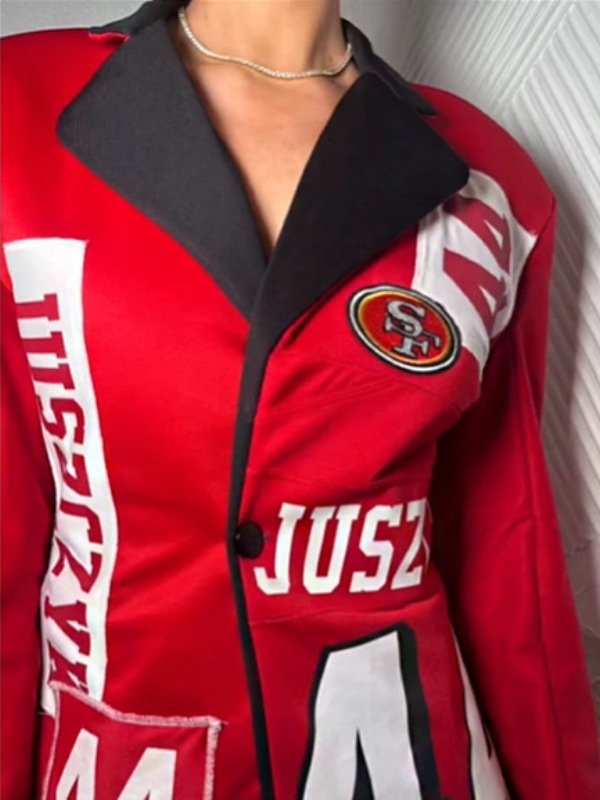 Kristin Juszczyk 49ers Red Printed Blazer