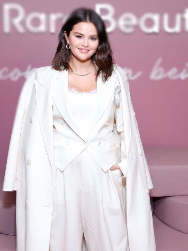 Selena Gomez Long White Trench Coat
