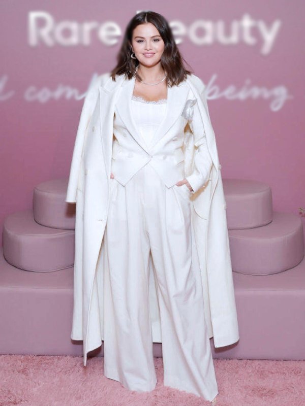 Selena Gomez Long White Trench Coat