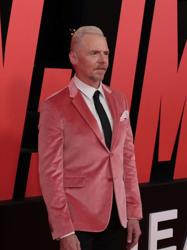 Simon Pegg Premier Pink Velvet Blazer - PINESMAX
