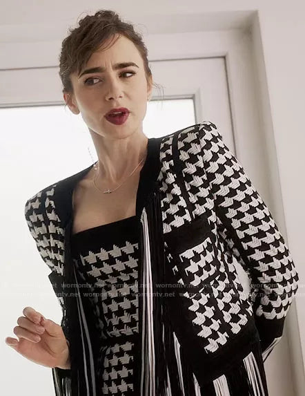 Emily In Paris Season 3 Lily Collins Houndstooth Jacket